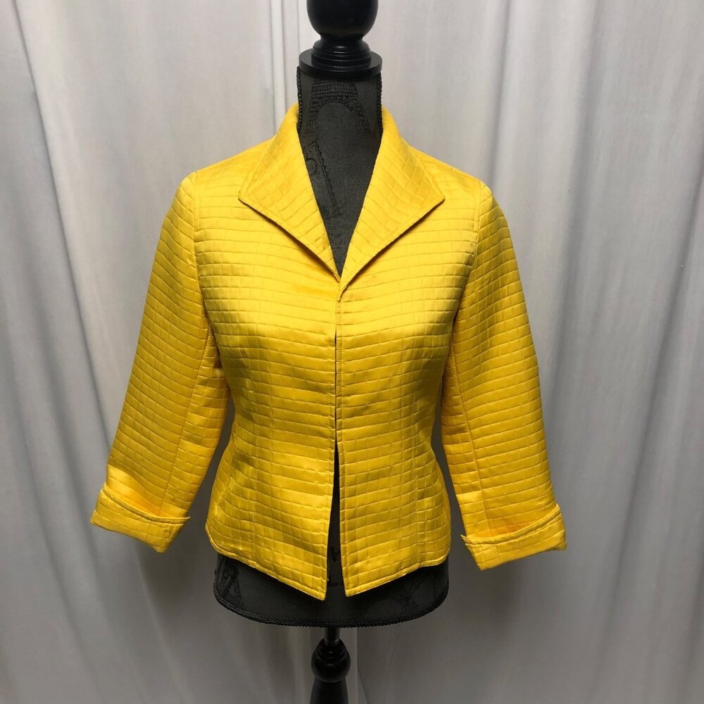 Laura Ashley Quilted Jacket Womens Size Small Petite Yellow Blazer Office Party